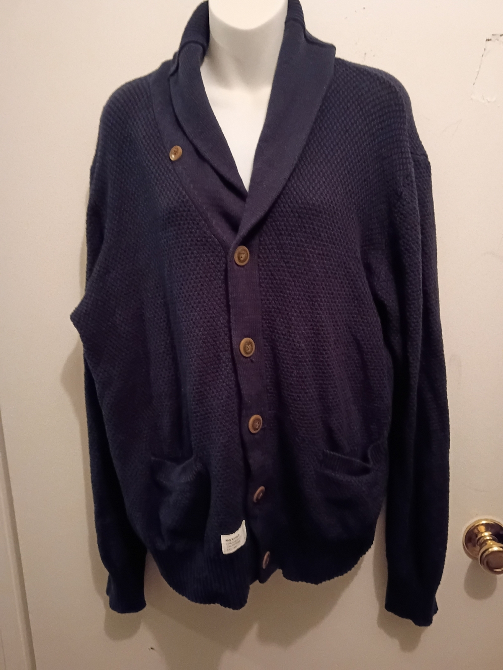 Five Four Men's Navy Shawl Collar Cardigan Sweater